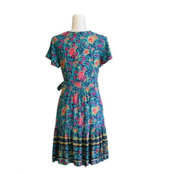 Zesica Blue Pink Floral Short Sleeve V-Neck Wrap Mini Summer Dress Small NEW - Picture 6 of 13